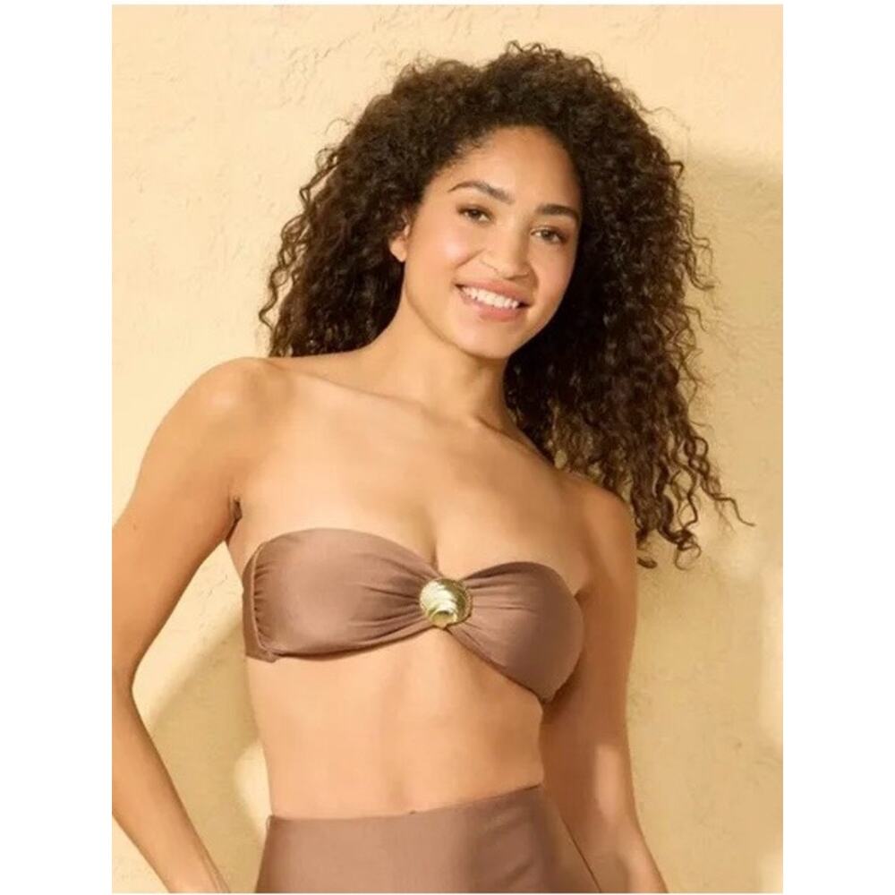 Shade & Shore Metallic Shell Hardware Bandeau Bikini Top Size Medium NWT